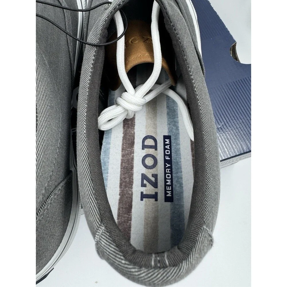 Izod Men's Rangley Canvas Memory Foam Gray Lace Up Sneaker Shoes Size 10 New